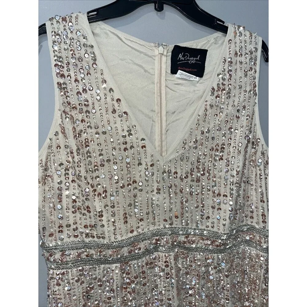 MAC DUGGAL Women's Sequin Sheath Midi Dress Nude 12 New with Tags
